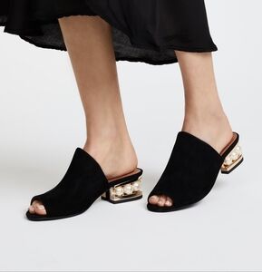 Jeffrey Campbell Black Mules with Gold Pearl Heel